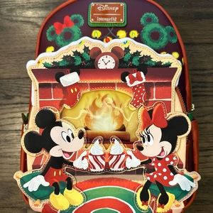 NWT Loungefly Mickey & Minnie Mouse Hot Cocoa Fireplace Mini Backpack